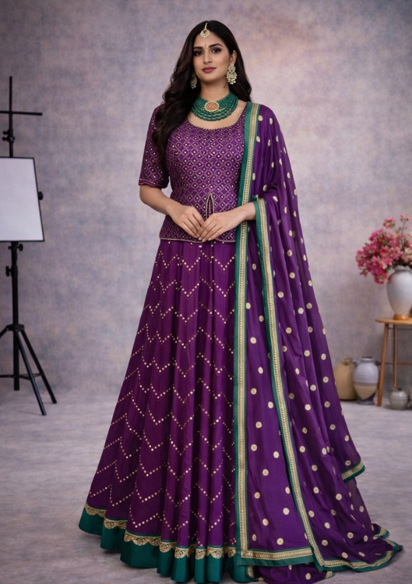 Embroidered Purple Georgette Lehenga